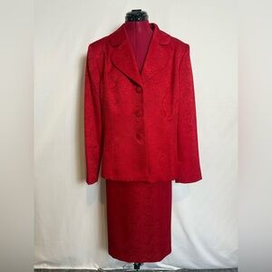 Le Suit Women's Red Two-Piece Skirt Suit